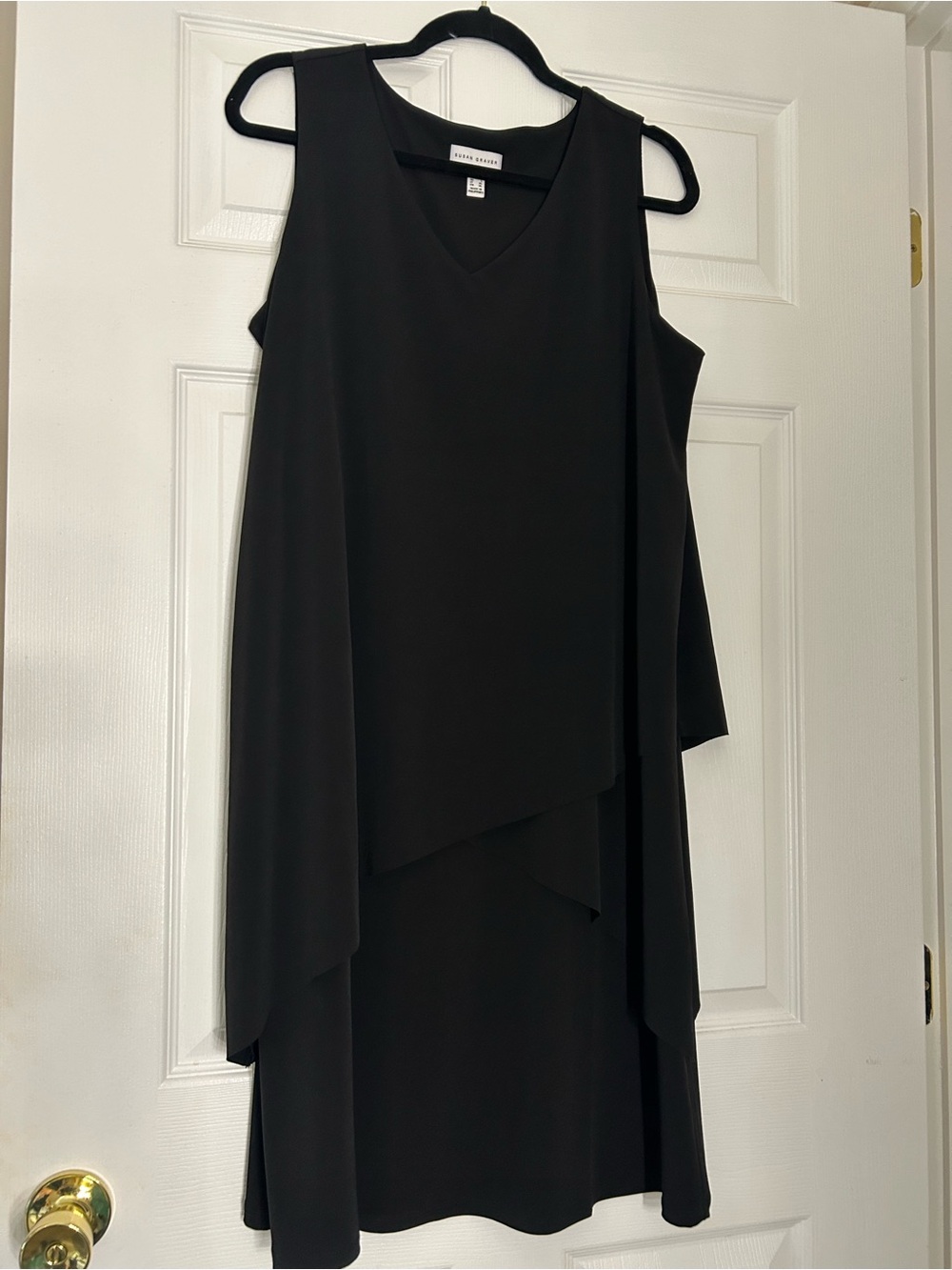 Susan Graver Black Sleeveless Asymmetrical Layered Dress